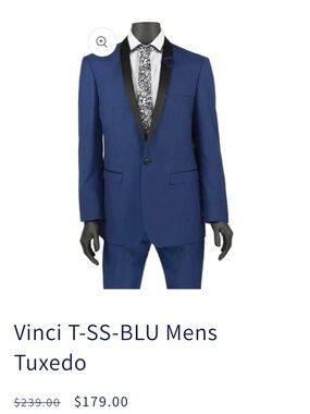 Nwt Vinci shining blue Men 2 Pieces slim fit tuxedos Shawl Lapel for prom 34R